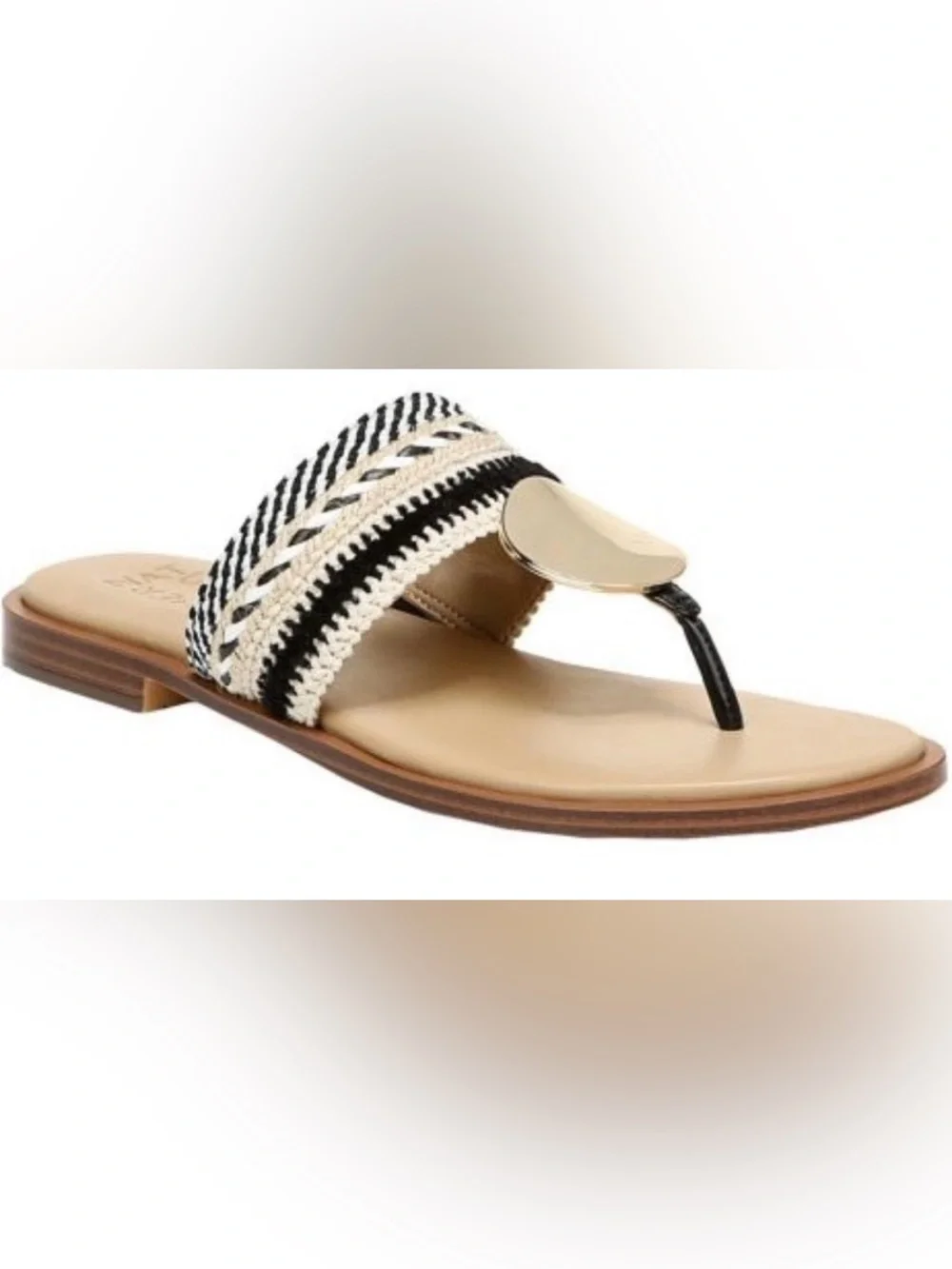 Naturalizer Black & Cream Braided Toe-Post Sandal with Gold Accent